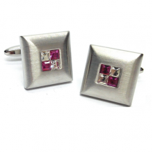 New Spoilt Collection Brushed Metal with Crystals Fuchsia Classic Cufflinks